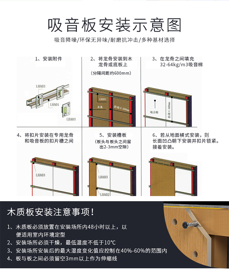 会议室槽木吸音板安装方法